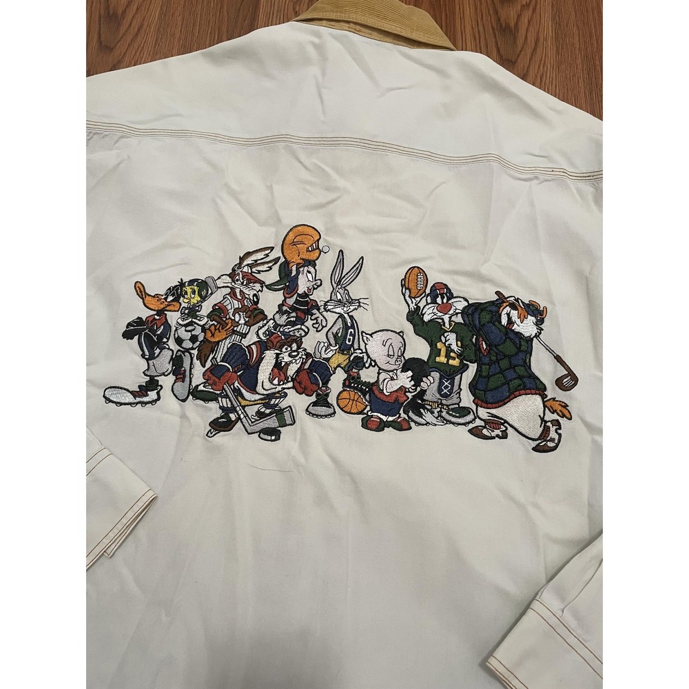 Looney Tunes Acme Shirt Mens Medium 90s Corduroy Collar Graphic